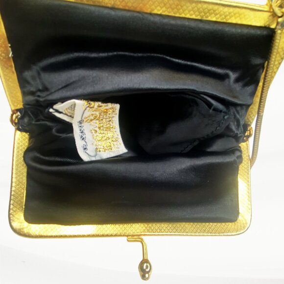 Vintage Styled by Encore Black Beaded and Sequined Kiss Lock Clutch/Evening Bag - Picture 6 of 7